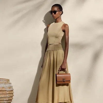 Polo Ralph Lauren Kynlee Pleated Silk Georgette Skirt In Lux Tan