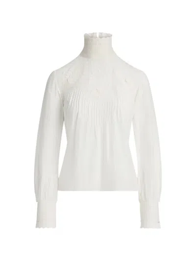 Ralph Lauren Lace-embellished Pleated Blouse In White