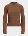Ralph Lauren Pointelle-knit Raglan-sleeve Sweater In Brown