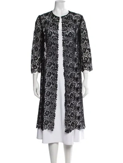 Pre-owned Ralph Lauren Lace Pattern Lace Trim Embellishment Robe In Black