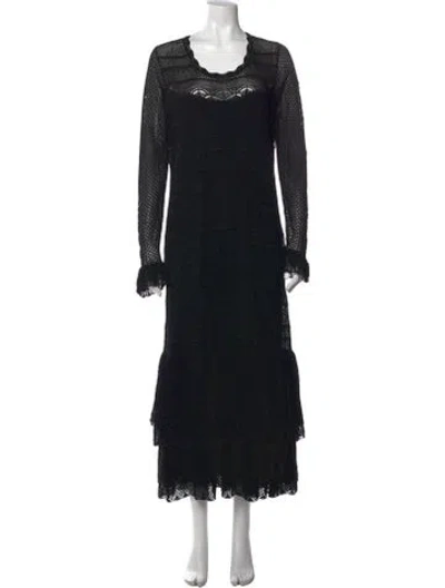 Pre-owned Ralph Lauren Lace Pattern Long Dress In Black
