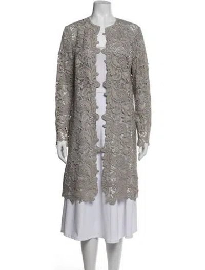 Pre-owned Ralph Lauren Lace Pattern Open Front Sweater In Grey