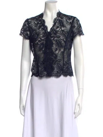 Pre-owned Ralph Lauren Lace Pattern V-neck Blouse In Blue