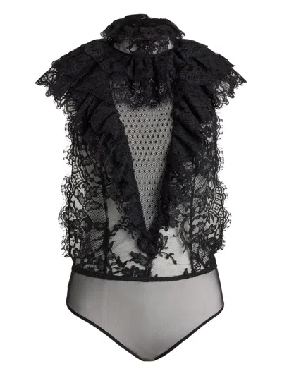 Ralph Lauren Lace-ruffled Bodysuit In Black