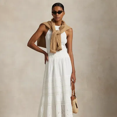 Ralph Lauren Lace-trim Cotton Voile Skirt In White