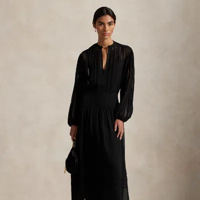 Ralph Lauren Lace-trim Georgette Dress In Black