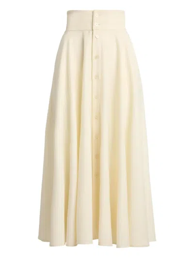 Ralph Lauren Lace-up Buttoned Midi A-line Skirt In Gray