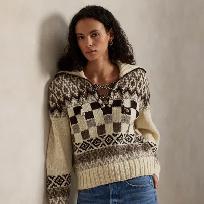 Ralph Lauren Lace-up Wool Sweater In Neutral