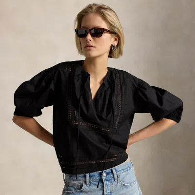 Polo Ralph Lauren Lace-trim Cotton Shirt In Polo Black