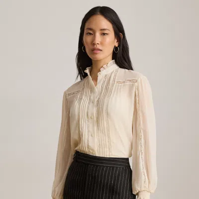 Ralph Lauren Lace-trim Crinkle Georgette Blouse In Mascarpone Cream