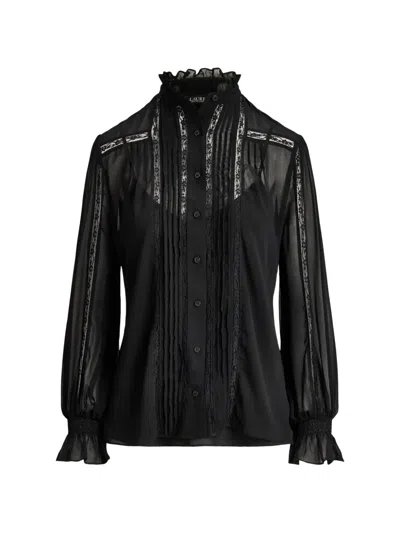 Ralph Lauren Lace-trim Pintucked Blouse In Black