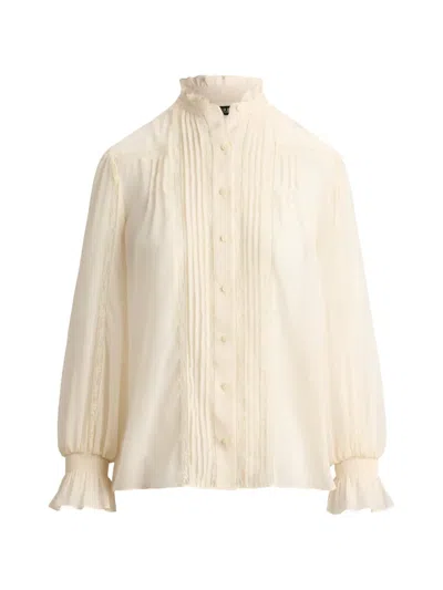 Ralph Lauren Lace-trim Pintucked Blouse In Neutral