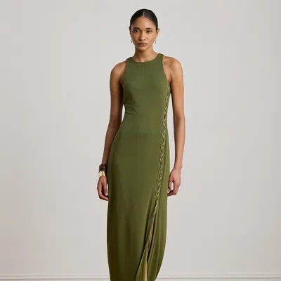 Ralph Lauren Lace-up Jersey Sleeveless Gown In Olive Grove In Green