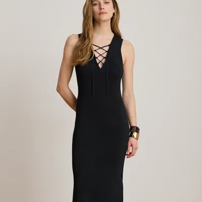 Ralph Lauren Lace-up Rib-knit Sleeveless Gown In Black