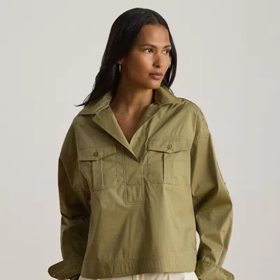 Ralph Lauren Lace-up-trim Cotton-blend Cropped Shirt In Light Agave In Green