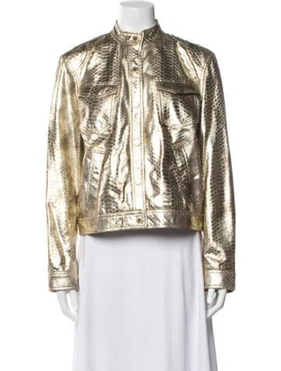 Pre-owned Ralph Lauren Lamb Leather Animal Print Biker Jacket W/ Tags In Multicolor