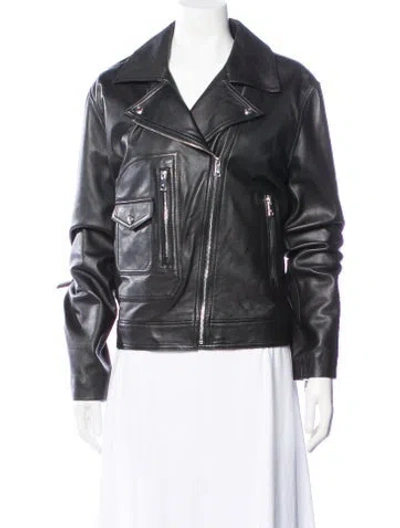 Pre-owned Ralph Lauren Lamb Leather Biker Jacket In Black