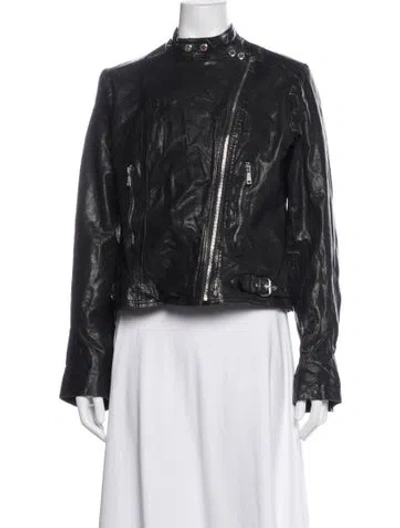 Pre-owned Ralph Lauren Lamb Leather Biker Jacket In Black