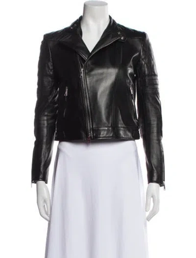 Pre-owned Ralph Lauren Lamb Leather Biker Jacket In Blue