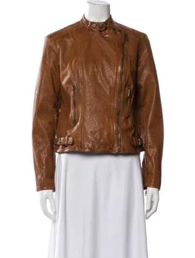 Pre-owned Ralph Lauren Lamb Leather Biker Jacket In Brown