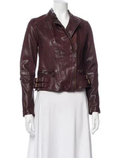 Pre-owned Ralph Lauren Lamb Leather Biker Jacket In Brown