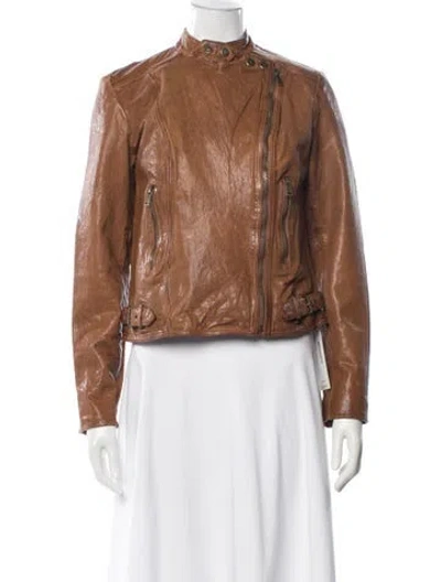 Pre-owned Ralph Lauren Lamb Leather Biker Jacket In Brown