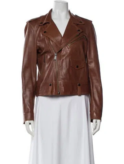 Pre-owned Ralph Lauren Lamb Leather Biker Jacket In Brown
