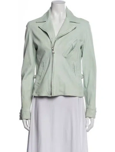 Pre-owned Ralph Lauren Lamb Leather Biker Jacket In Green