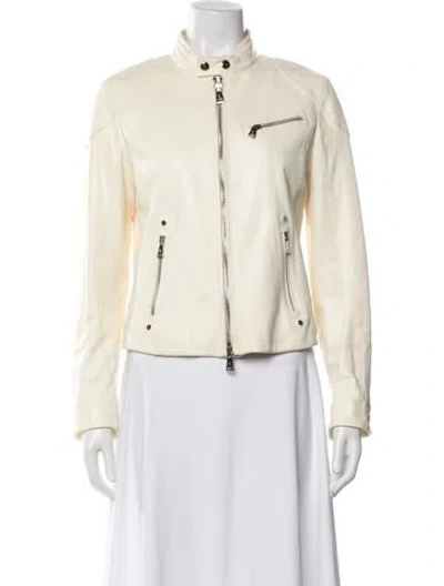 Pre-owned Ralph Lauren Lamb Leather Biker Jacket In Neutral