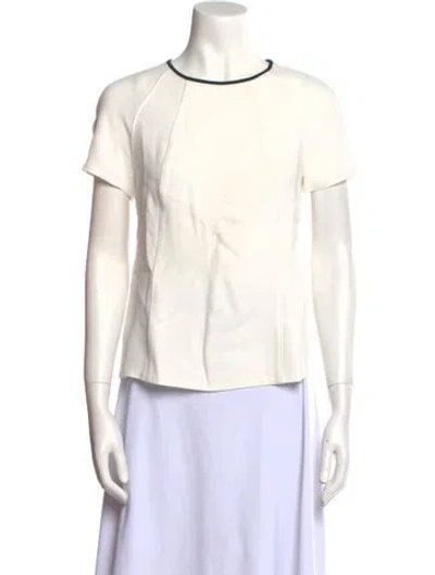 Pre-owned Ralph Lauren Lamb Leather Crew Neck Blouse In White
