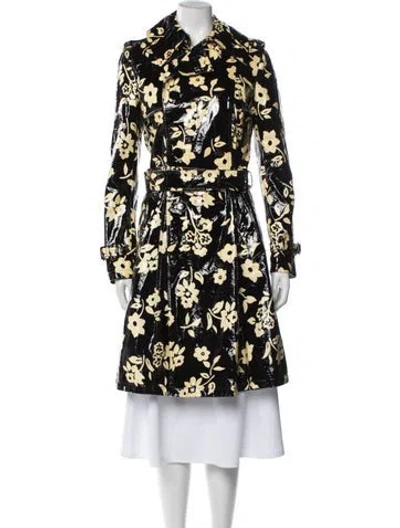 Pre-owned Ralph Lauren Lamb Leather Floral Print Trench Coat In Black