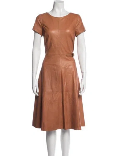 Pre-owned Ralph Lauren Lamb Leather Knee-length Dress In Brown