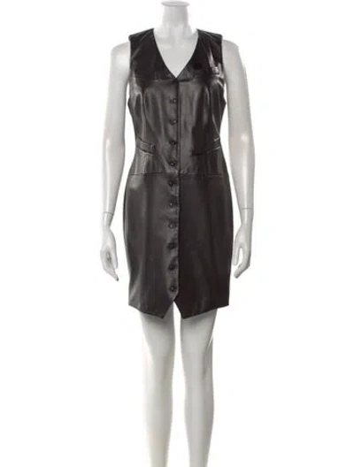 Pre-owned Ralph Lauren Lamb Leather Mini Dress In Black