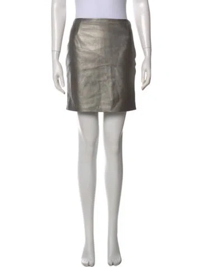 Pre-owned Ralph Lauren Lamb Leather Mini Skirt In Gray