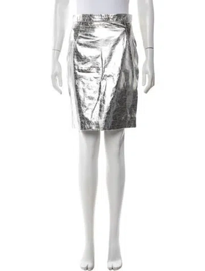 Pre-owned Ralph Lauren Lamb Leather Mini Skirt In Metallic/silver