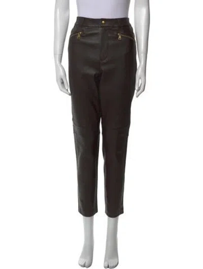 Pre-owned Ralph Lauren Lamb Leather Straight Leg Pants In Black