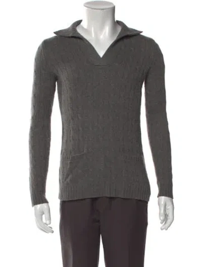 Pre-owned Ralph Lauren Lamb Leather Turtleneck Polo Sweater In Gray
