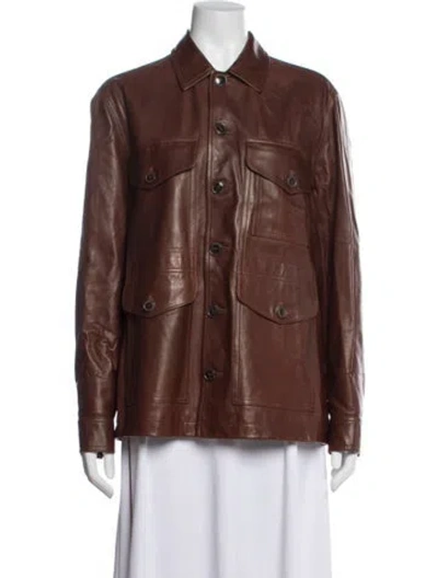 Pre-owned Ralph Lauren Lamb Leather Utility Jacket In Brown