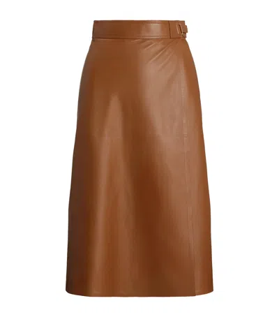 Ralph Lauren Lambskin A-line Midi Skirt In Brown