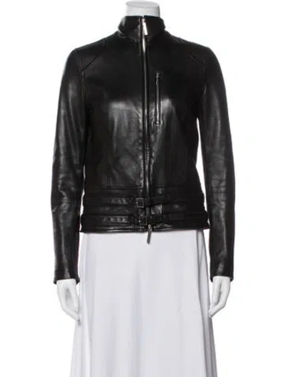 Pre-owned Ralph Lauren Lambskin Biker Jacket In Black