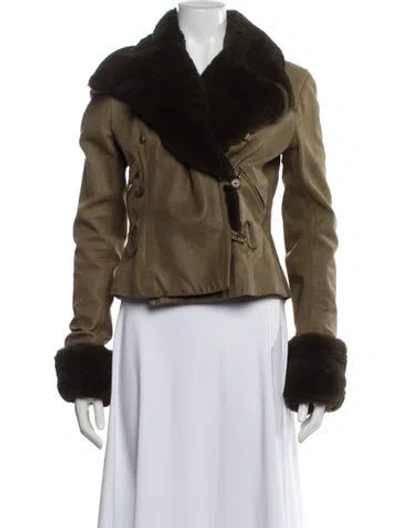 Pre-owned Ralph Lauren Lambskin Biker Jacket In Green