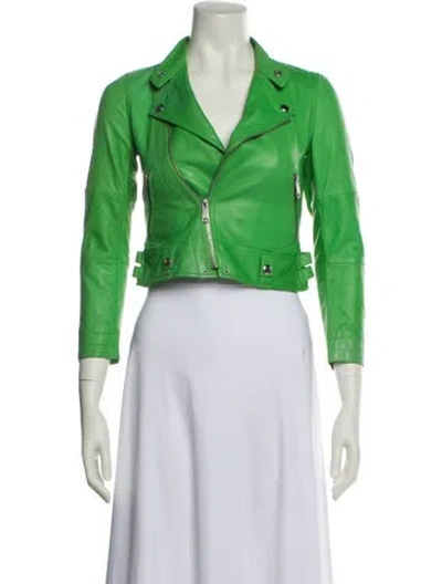 Pre-owned Ralph Lauren Lambskin Biker Jacket In Green