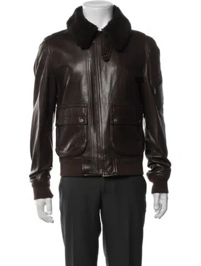 Pre-owned Ralph Lauren Lambskin Bomber Jacket In Brown