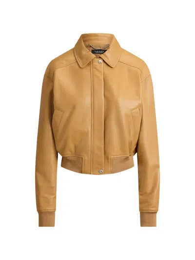Ralph Lauren Lambskin Leather Flight Jacket In Nude