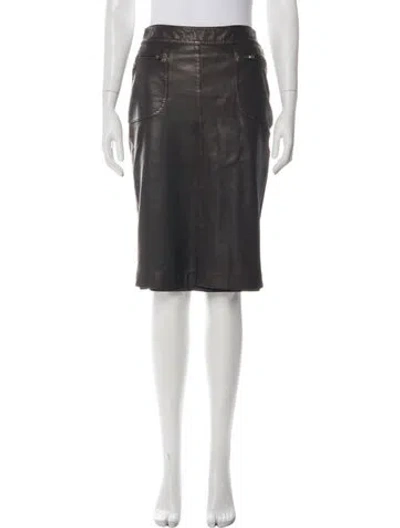 Pre-owned Ralph Lauren Lambskin Midi Length Skirt In Green