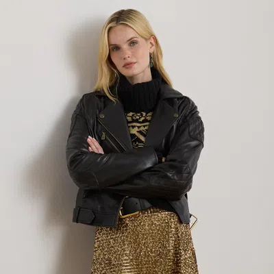 Ralph Lauren Lambskin Moto Jacket In Black