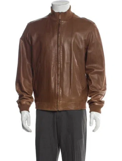Pre-owned Ralph Lauren Lambskin Moto Jacket In Brown