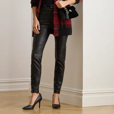 Ralph Lauren Lambskin Skinny Ankle Pant In Black