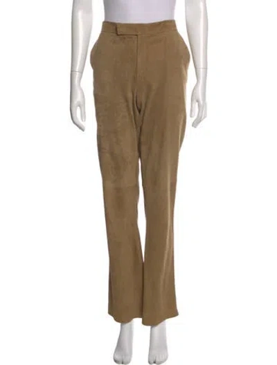 Pre-owned Ralph Lauren Lambskin Straight Leg Pants In Brown