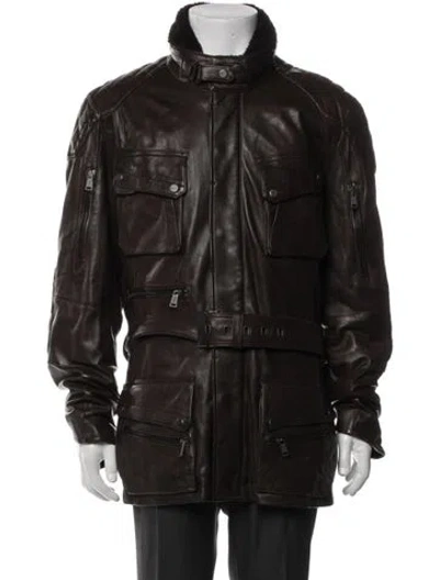 Pre-owned Ralph Lauren Lambskin Utility Jacket In Brown